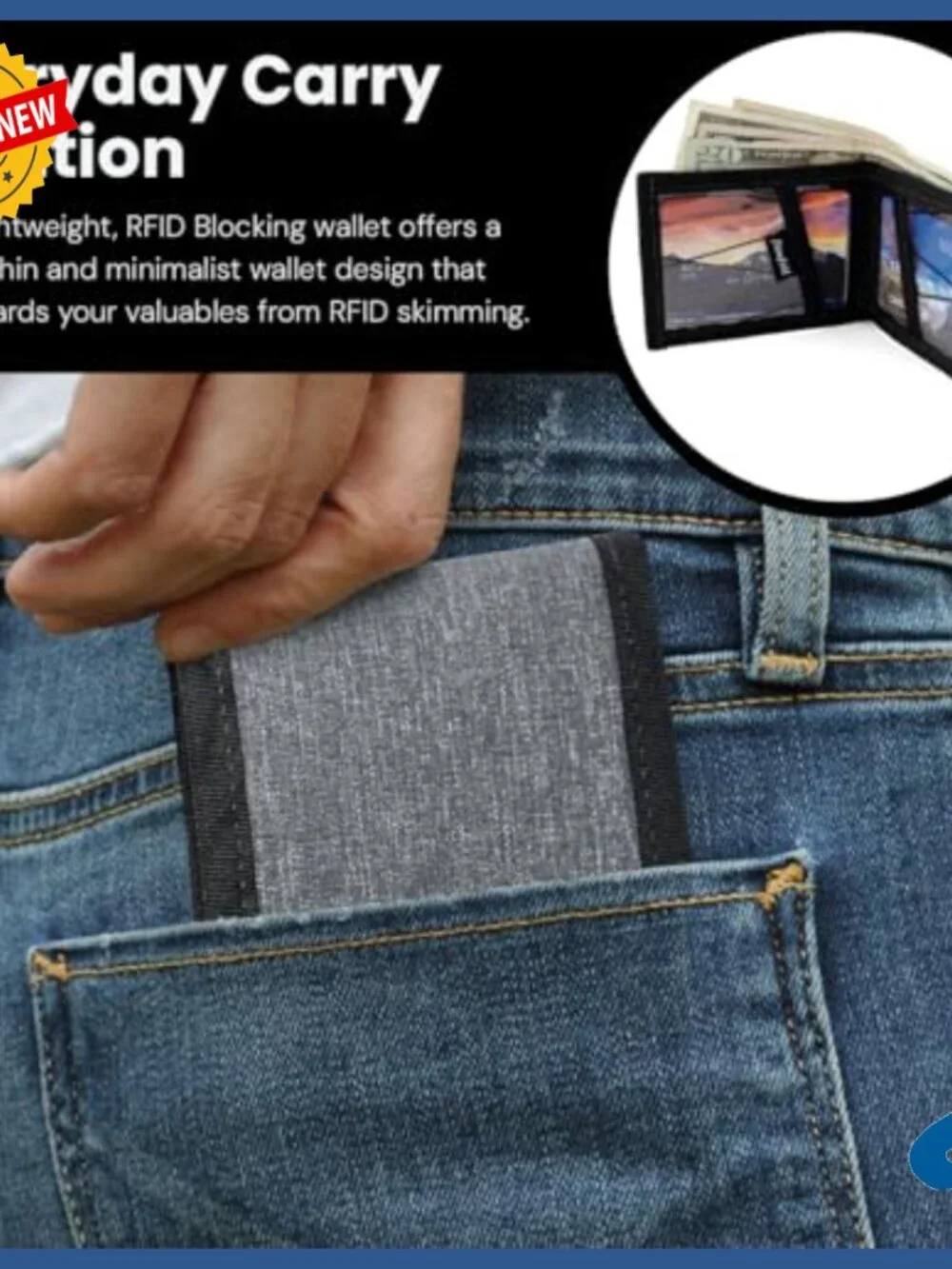 Slim RFID Blocking Bifold Wallet with Recycled Material and Cash Pocket
